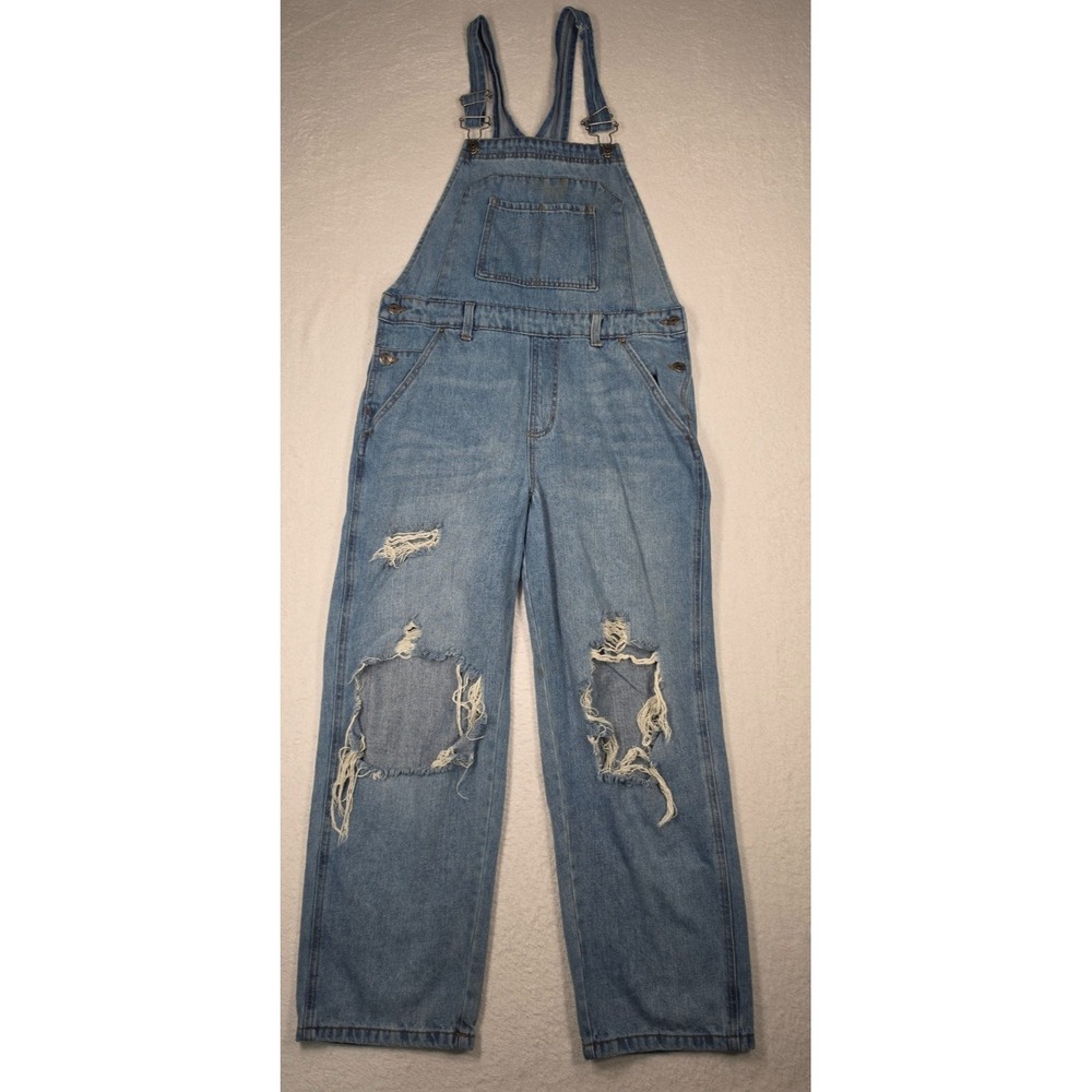 Wild Fable Denim Overalls Size M Light Wash Distressed Ripped Bib Overall Jeans